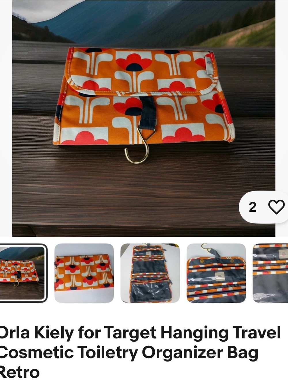Orla Kiely Orange, Red & Cream Retro Floral Hanging Travel Organizer